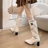 Fashion Winter Fashion Pointed Toe Platform Woman High Boots Fashion Punk Chunky Thick High Heels Long Booties