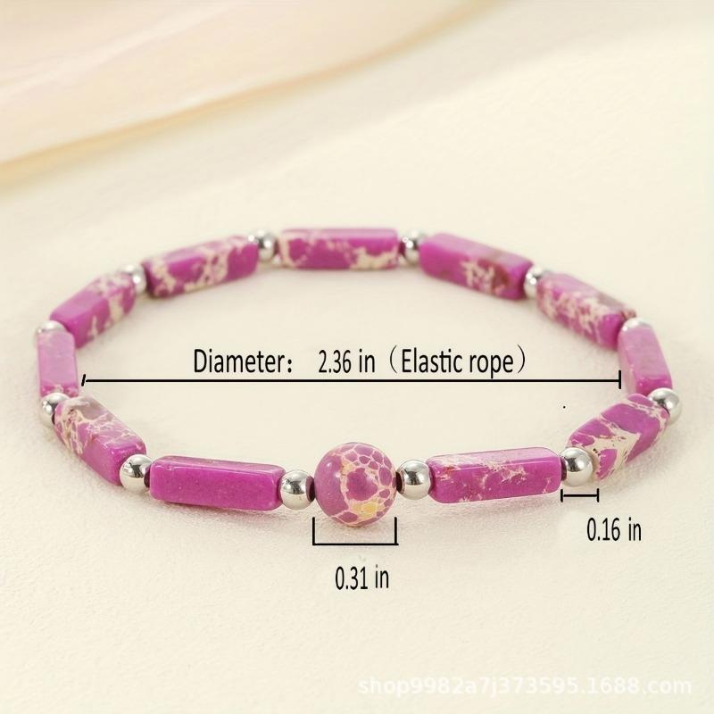 Mixed Natural Stone Beaded Bracelet Set – Rectangle Round Bead Boho Jewelry, Colorful Healing Gift for Women