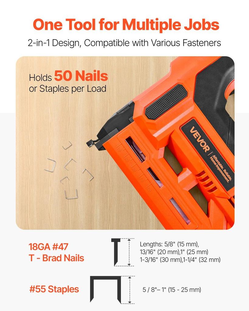 Cordless Brad Nailer, 2-in-1 Nail Gun Staple Gun, 18 Gauge 32 Mm, Includes 500 Pcs Staples and 500 Pcs Nails, with Battery and Charger, Non-Slip