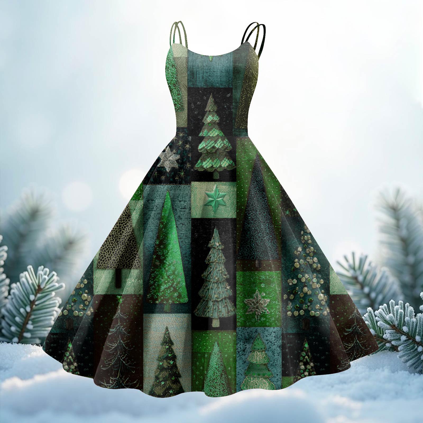 

Women s Christmas Print Casual Fashion Round Neck Mid-Length Dress M