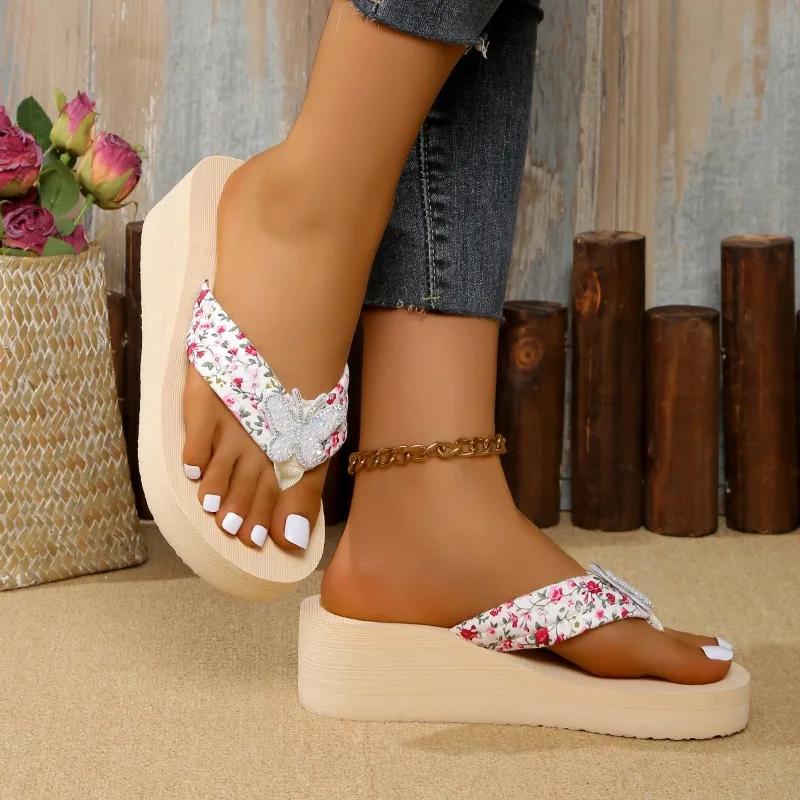 Women's Floral Pattern Stylish Slippers Loss Lightweight Beach Platform Slippers Women's Footwear Breathable Open Toe Toes