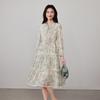 SOFSIL Women's Elegant Floral Print V-Neck Belted Dress
