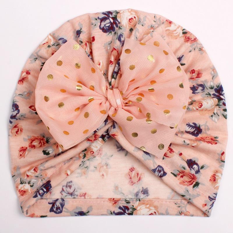 Seasonal new printed children's hats, baby bow headgear, thin girls' hats for infants and young children