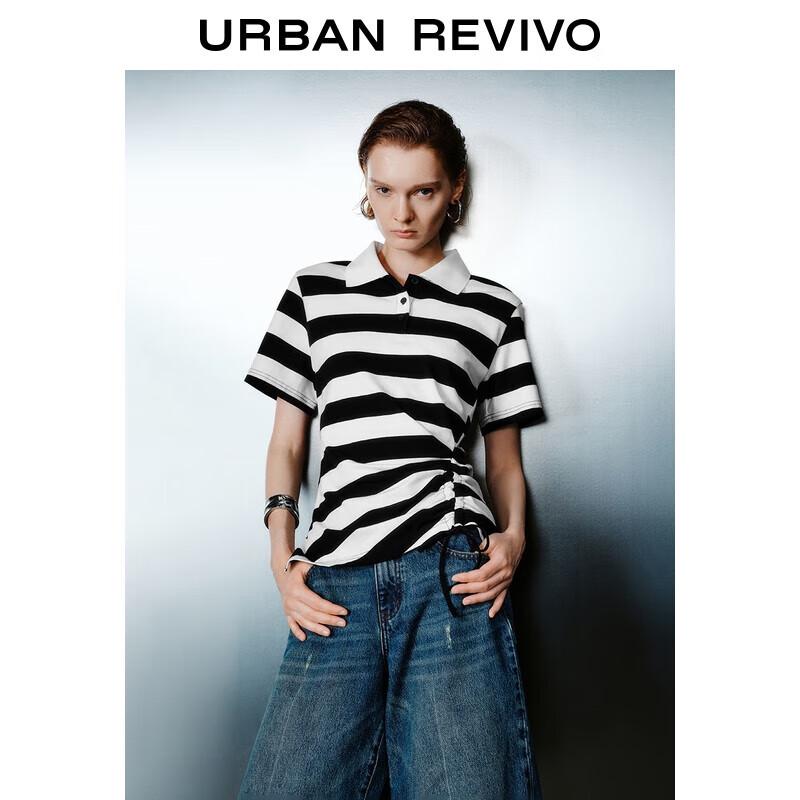 Women s Contrast Stripe Pleated Waist Short Sleeve T-shirt S