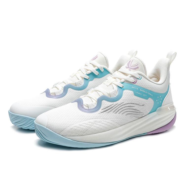 Anta Fabric Cushioning Slip Resistant Abrasion Resistant Low top Basketball Shoes Men's White Purple Blue 112221604Q-6