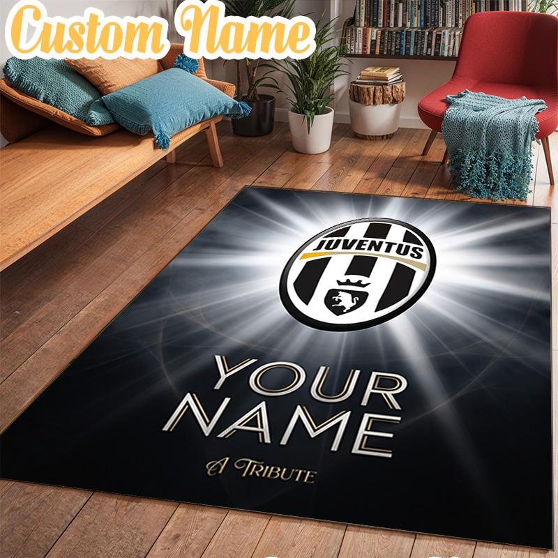 Custom Name Juventus Football Crest Rug Office Rug Chair Mat Non Slip Carpet Rugs for Bedrooms Dining Room Living Room Home Decor gifts