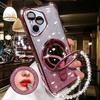 For Huawei Honor 400 Lite 300 Ultra 200 100 90 Pro Case Glitter Plating Makeup Mirror Magnetic Phone Holder Bracelet Cover
