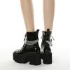 Gothic Black Boots for Women Sexy Chain Chunky Heel Platform Boots Female Punk Style Ankle Boots Zipper