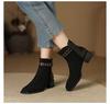Fashion 2024 Winter Fashion Ankle Women's Boots Brand Modern Boots Women Sewing Rivet Buckle Square Toe Med Heel Back Zip Shoes Female