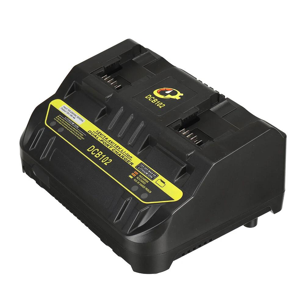 PowerMax DCB102 DualCharge Pro - Dual Battery Charger for DeWalt 10.8V-20V | 2xUSB 5V | Replacement | Compatible with DCB120, DCB204, DCB182