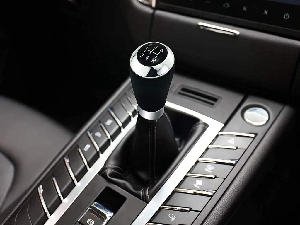 Lunsom Leather Shifter Knob 5 Speed Gear Shift Knob for Auto Manual Car (Black)