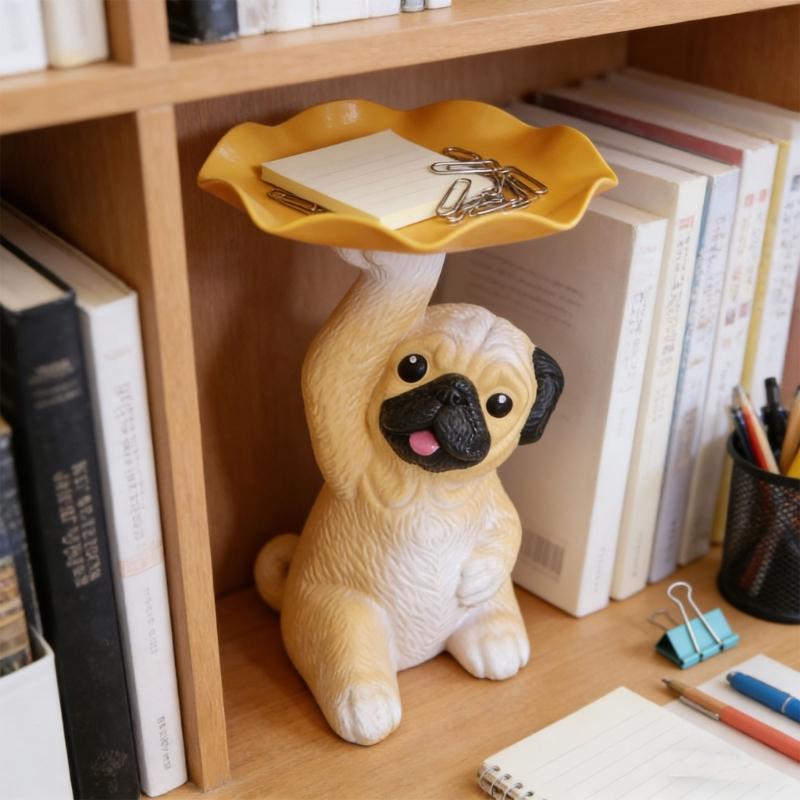 Lovely Dog Statue Key Candy Bowl Dog Statues Figurines Entryway Table Ornament for Office Home Decors New Year Gift