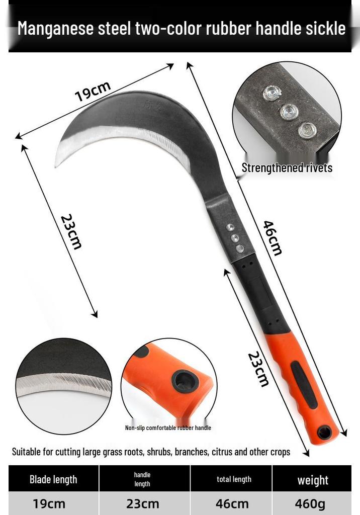 Manganese Steel Multi-Functional Sickle: Grass, Weed, Wood, and Corn Harvesting Tool
