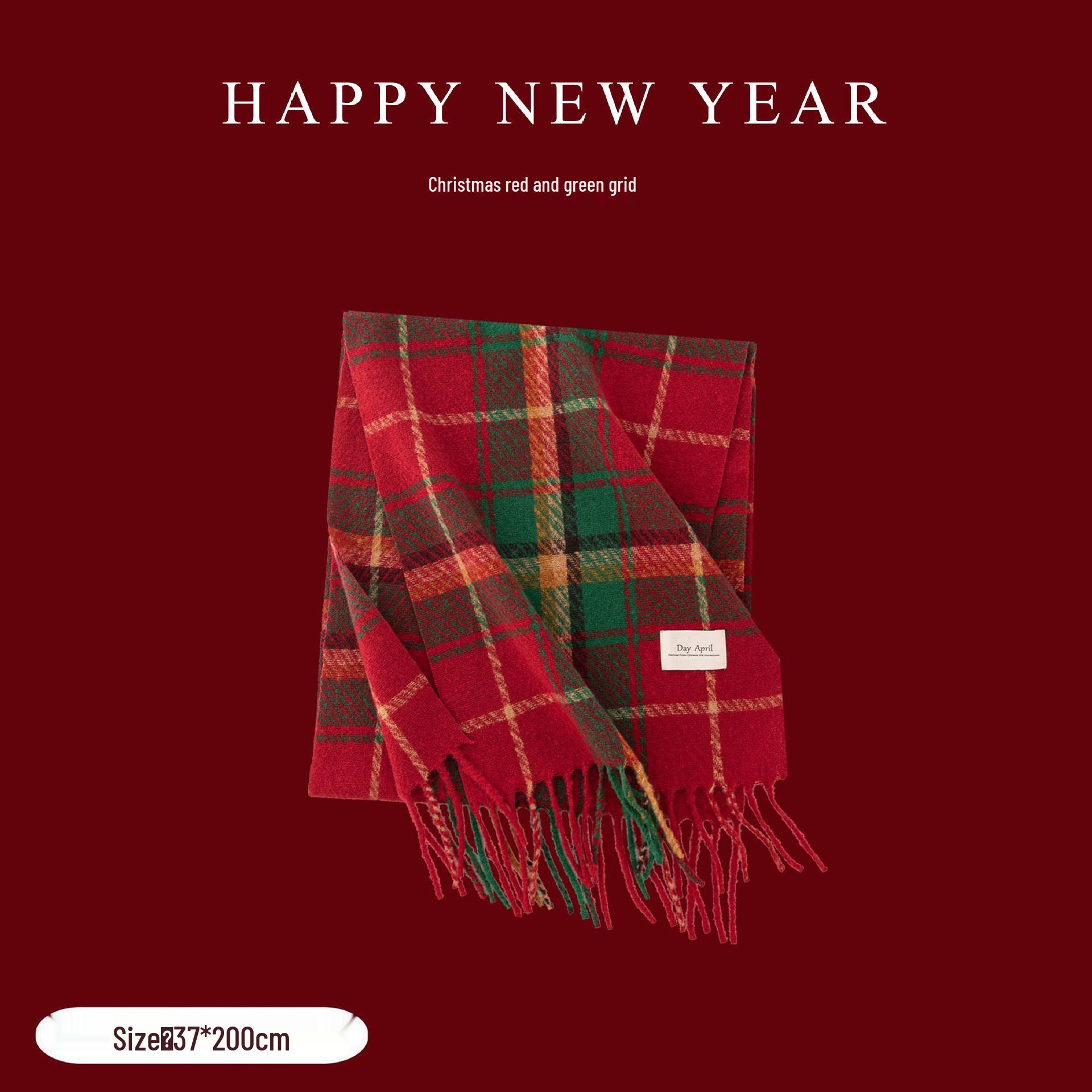 2025 New Year Thick Plaid Imitation Cashmere Scarf & Shawl for Winter 37*200cm (with label)