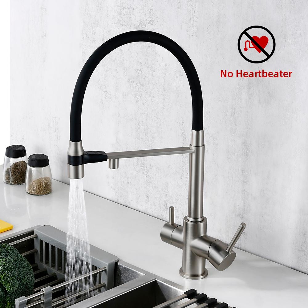 Brushed Nickel Kitchen Faucet Pull Out Double Handle Kitchen Tap Matte Chrome Kitchen Mixer Brass Single Hole 3 Ways Sink Tap