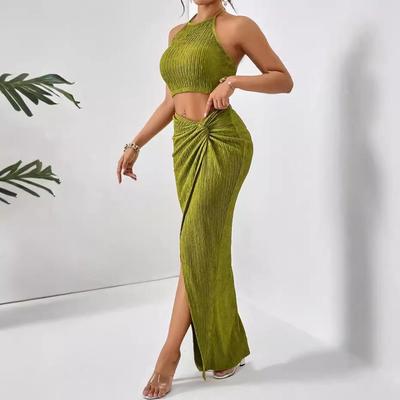2024 European & American Women's Slim Vest and Hip-Hugging Twisted Long Skirt Suit
