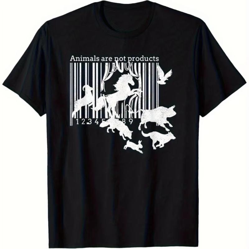 Featuring barcode design and slogan Animals are not products Unisexs vegan animal rights Tshirt is black casual short sleeved S