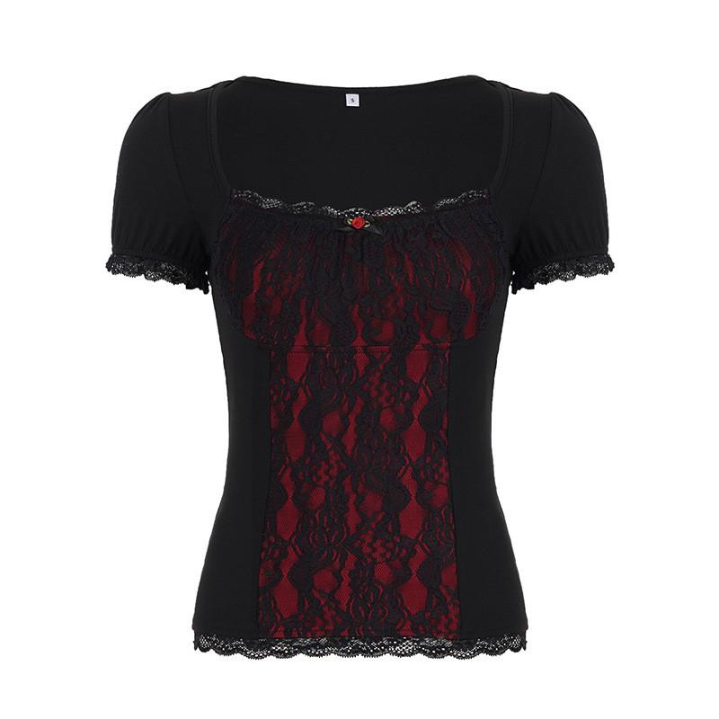Gothic Lace Trimmed Square Neck Long