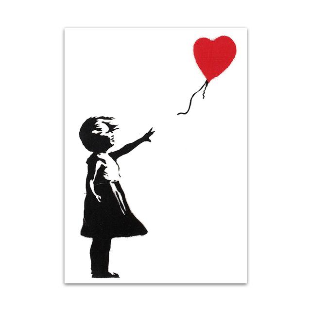 Banksy Graffiti Artwork Canvas Painting Girl With Red Balloon Poster Black White Abstract Wall Pictures for Nordic Home Decor