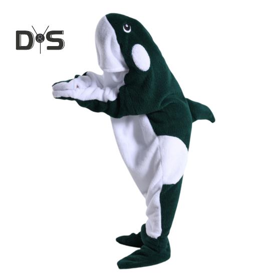 

Спальний мішок у формі мультяшного кита, м’яка фланелева кемпінг, сімейні прогулянки та ночівля, ковдра для дорослих, дітей, косплей, комбінезон, худі M темно-зелений колір