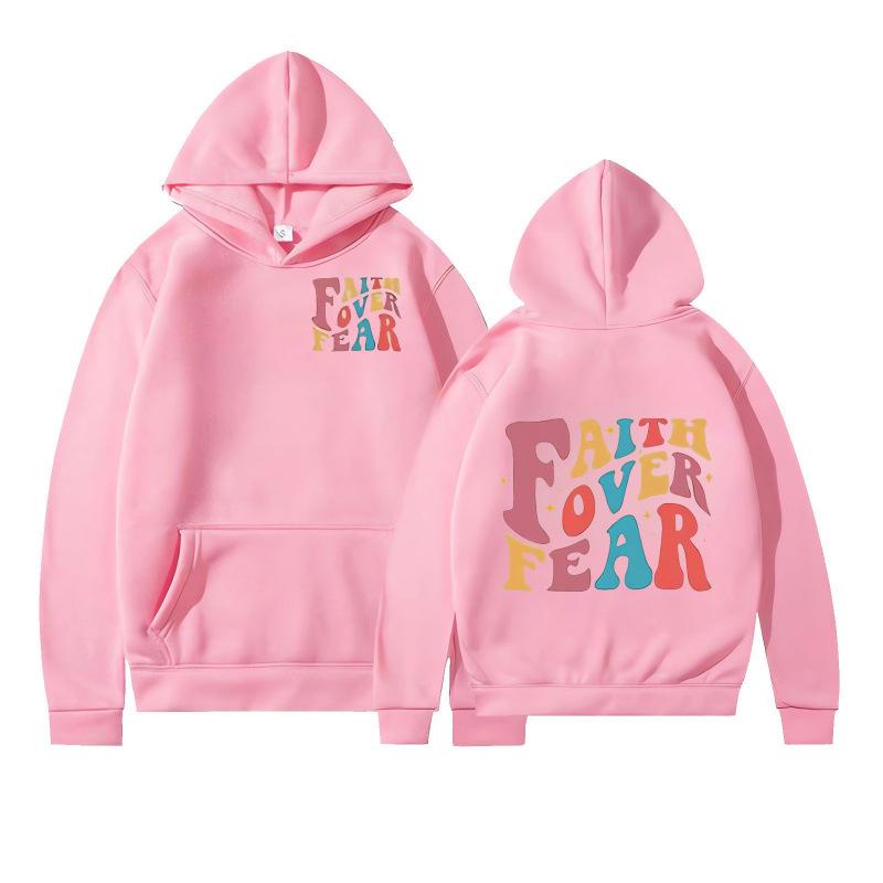 Fleece-Lined Hoodie with Back Letter Print and Kangaroo Pocket L