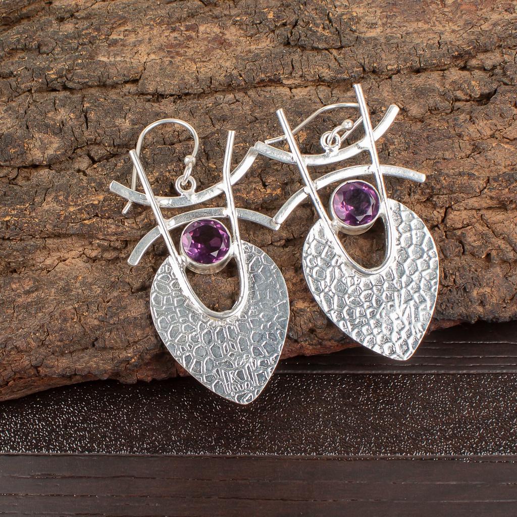 Amethyst Gemstone 925 Sterling Silver Jewelry Handmade Drop/Dangle Earrings1.78" EE-64-3