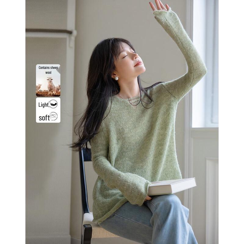 Damen Herbst Französischer Stil V-Ausschnitt Lammwolle Strickpullover