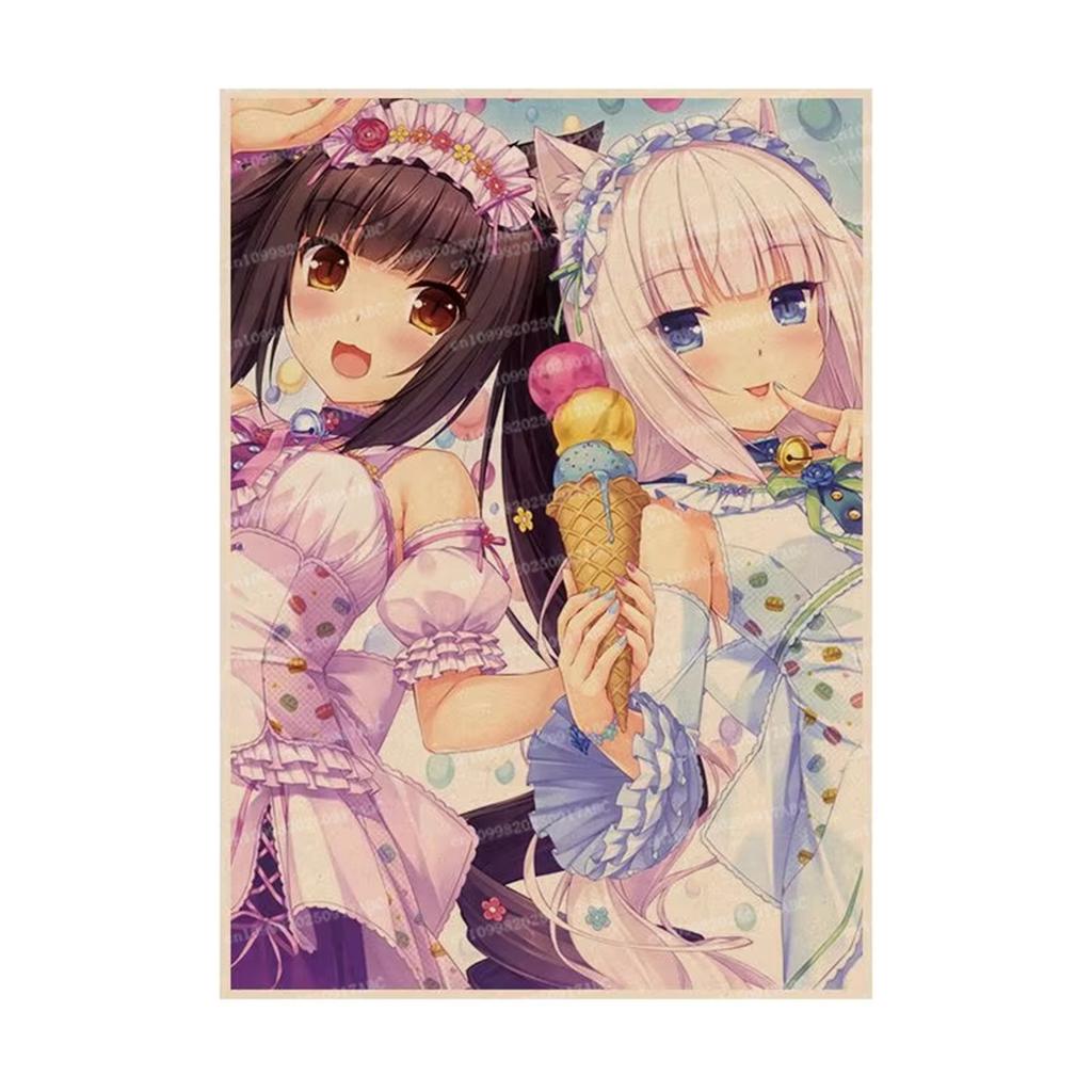 Nekopara Neko Para Chocola Vanilla Anime Klasyczne Anime Plakat Naklejka Biały Papier DIY Pokój Bar Kawiarnia Estetyczna Sztuka Malowidło Ścienne