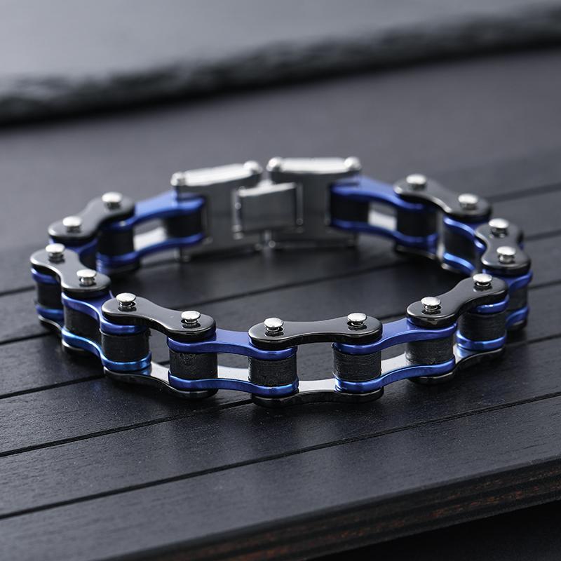 Punk Rock Biker 316L Stainless Steel Mens Bracelet Fashion Zircon Bike Bicycle Chain Jewellery Pulsera Hombre Acero Inoxidable