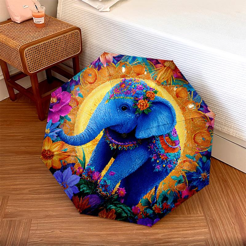 1 PC Automatic Folding Umbrella - Elephant Pattern, Portable & Foldable Design with 8 Ribs, Christmas Birthday Gifts