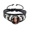 Pop Retro Rock Band Tokio Hotel Bill Kaulitz Band Black Rope Button Glass Cabochon Leather Bracelet Jewelry Charm Fans