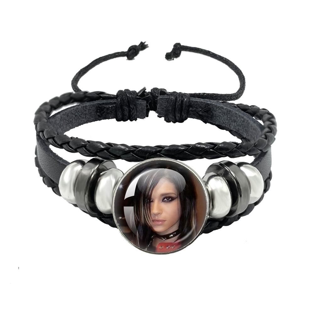 Pop Retro Rock Band Tokio Hotel Bill Kaulitz Band Black Rope Button Glass Cabochon Leather Bracelet Jewelry Charm Fans