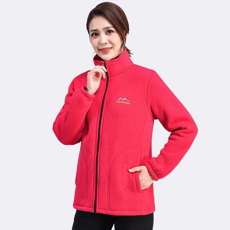 Autumn Winter Polar Fleece Women's Jacket Plus Velvet Thick Warm Fleece Sweater Loose Large Size Mother Wear Middle-aged and Elderly Women's Clothing