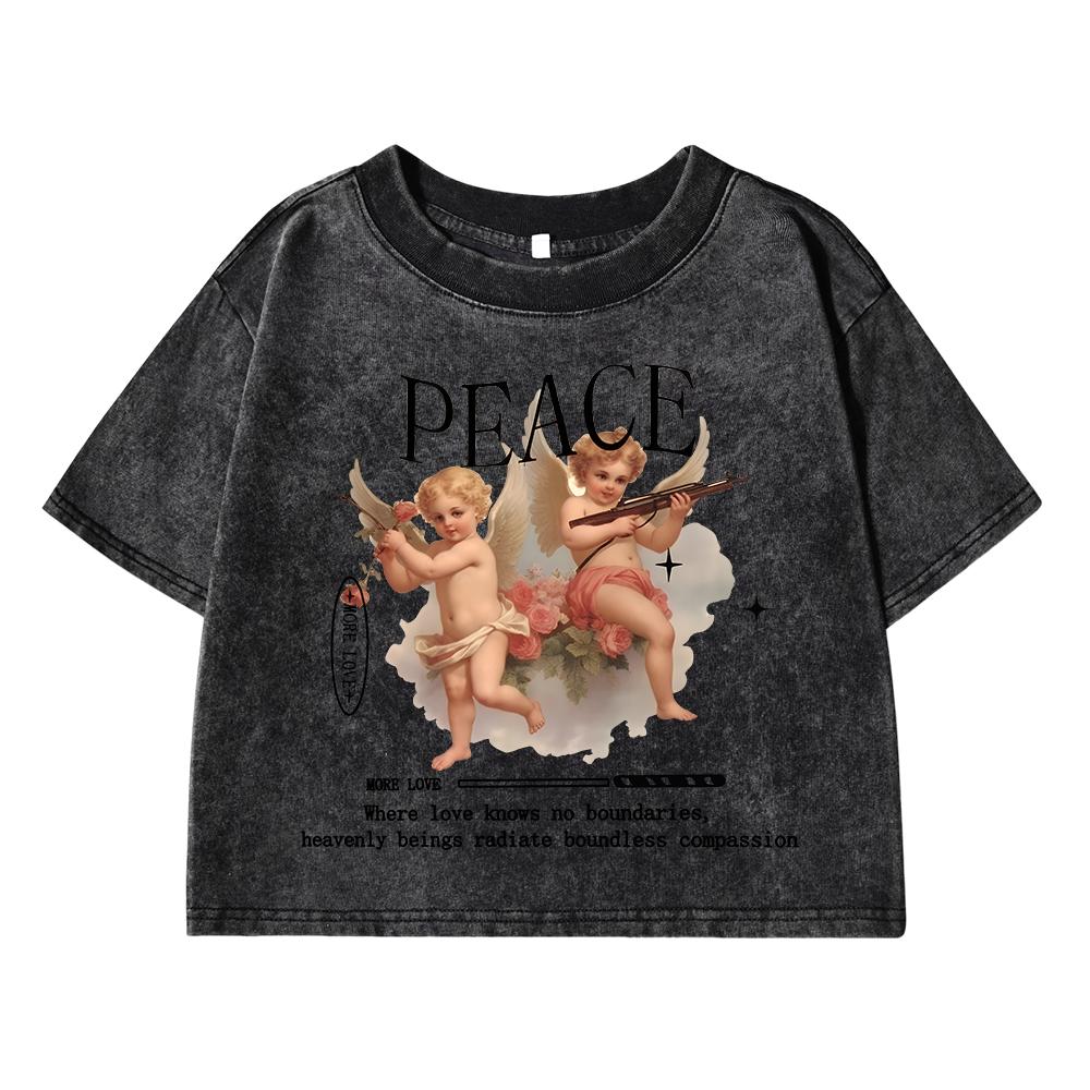 

Мирный Ангел Детский Принт Женская Выстиранная Короткая Одежда Повседневная Модная Футболка Уличная Дышащая Футболка