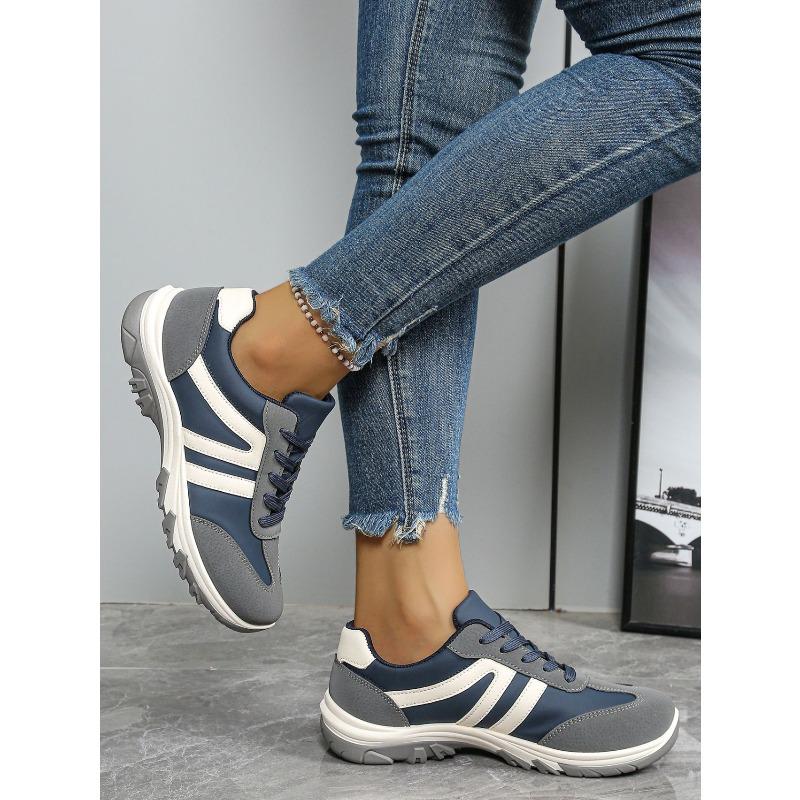 2025 Autumn New Comfortable Lace-up Sneakers Plus Size Casual Color-Blocking Moral Training Shoes for Women