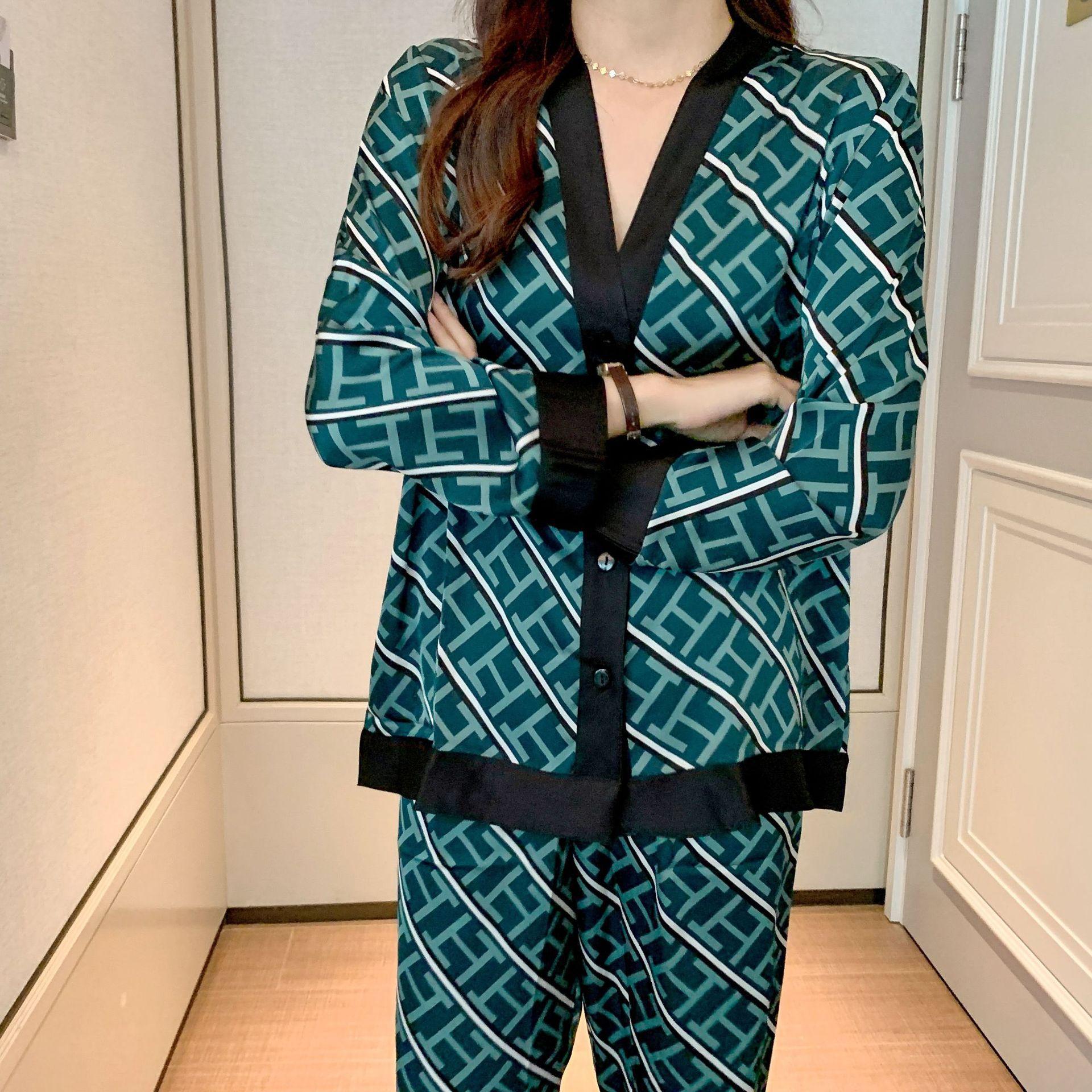 

Весенне-осенний удобный женский пижамный комплект с буквенным узором, домашний костюм, модный тонкий пижамный комплект с длинными рукавами XXL