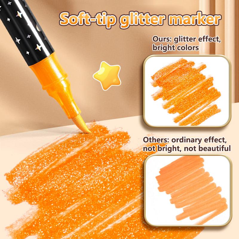 Glitter Dual Tip Markers Water Based Acrylic Paint Pens for Wood Canvas Stone Rock Painting Glass Ceramic Surfaces DIY Crafts