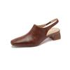 Fashion NEW Spring/Summer Women Sandals Split Leather Shoes for Women Square Toe Chunky Heel Shoes Concise Cover Toe Slingback Sandals
