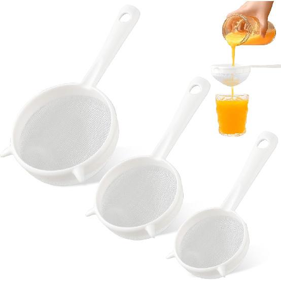 3 Pcs Plastic Mesh Strainer Set Colander with Handle - 3 Sizes Double Ear Food Mesh Strainer with Handle - Flour Sifter Colander - Kitchen Strainer