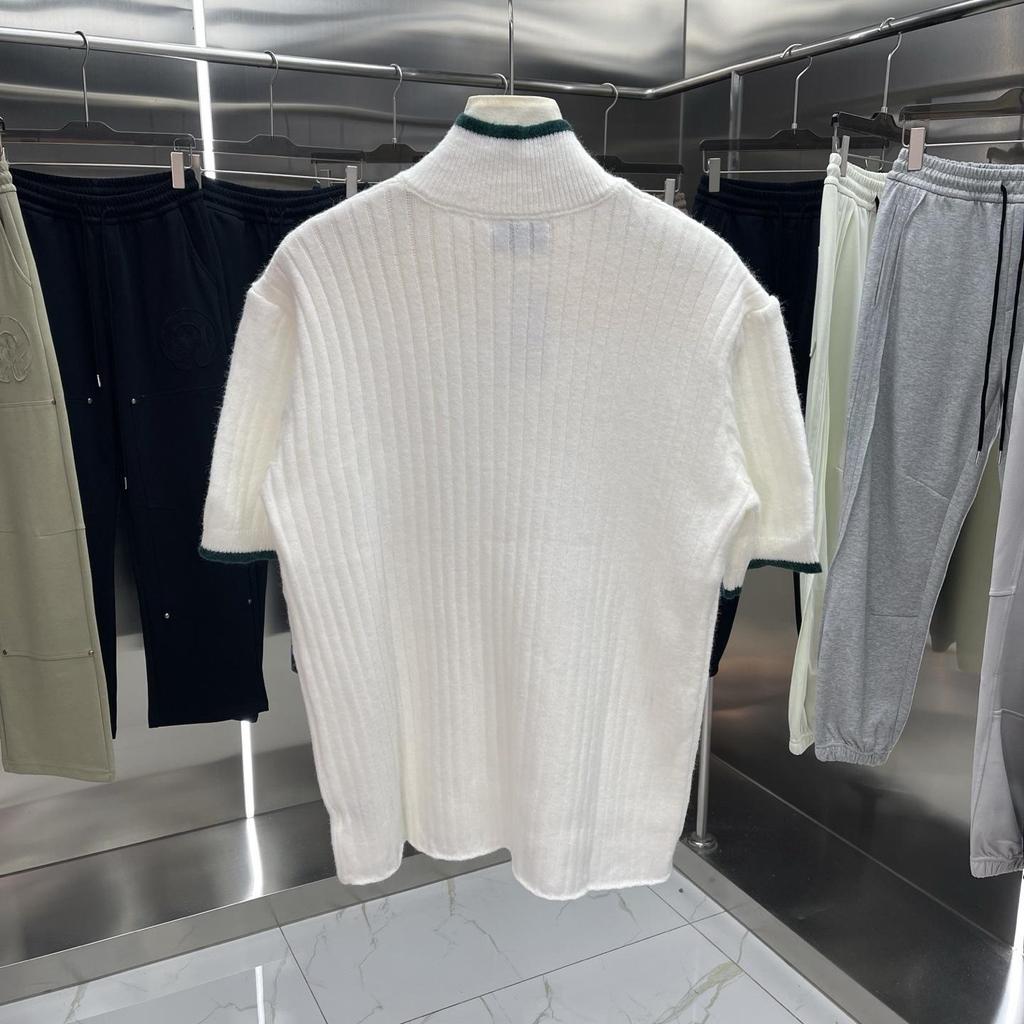 Summer Unisex Color Block Striped Knit Wool Polo Shirt - Short Sleeve