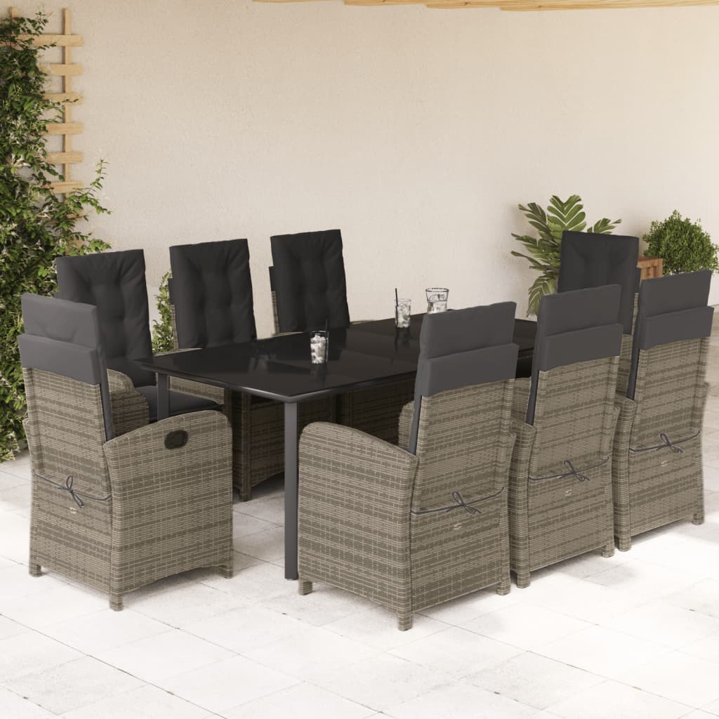 Vidaxl 9-Cz. Conjunto de Muebles de Jardín con Cojines, Gris, Ratán PE