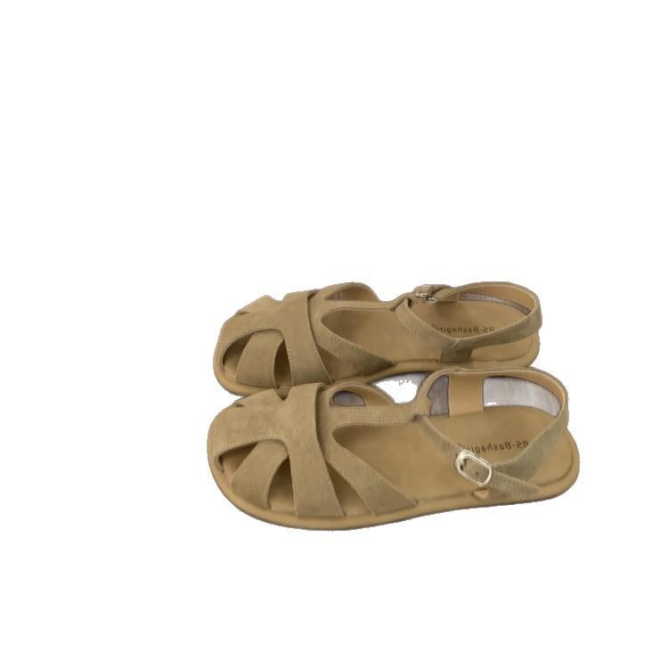 French flat-bottomed Mori leather woven baotou sandals women's summer 2025 new fashion casual beach Roman shoes