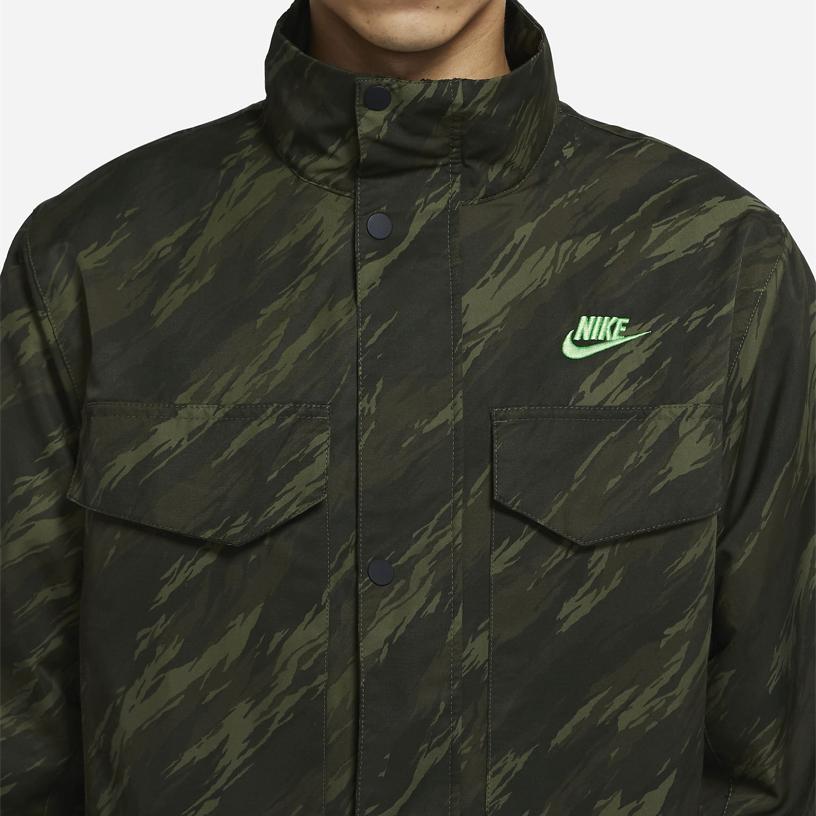 Nike Sportbekleidung Essentials+ M65 Stehkragen Langarm Camouflage Jacke Herren Jacke Impact-Green DD4663-355