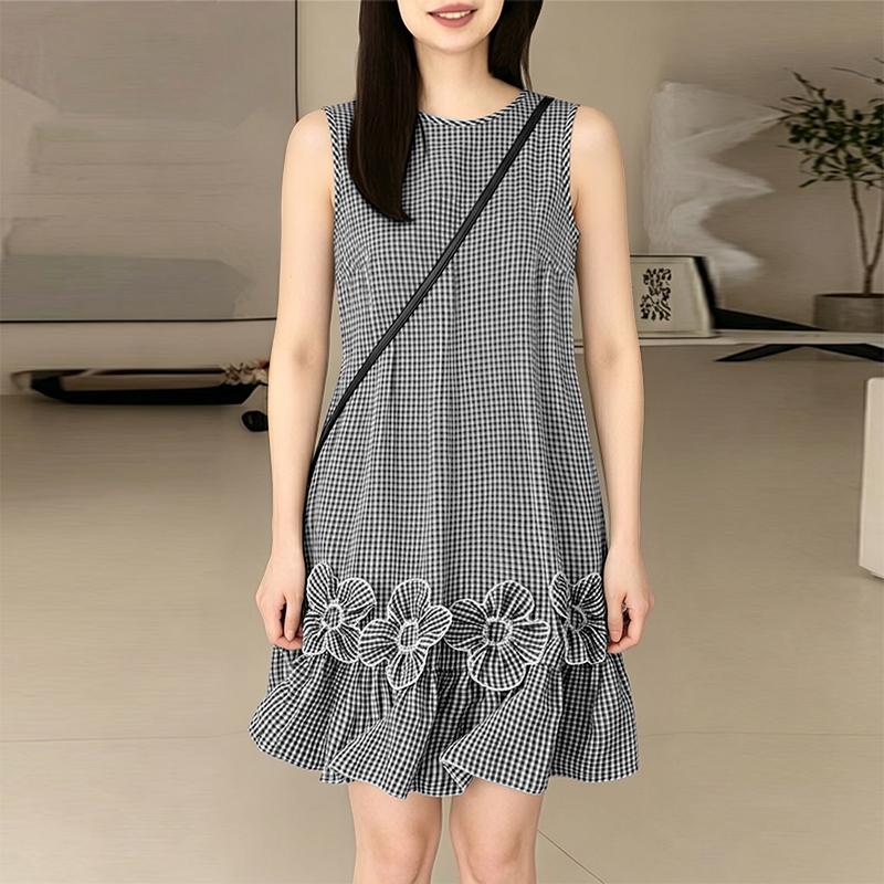 ZANZEA Women Plaid Print Casual Round Neck Summer Sleeveless Dress M чёрный