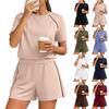 Modisches lockeres Kurzarm-Oberteil + Shorts für Damen, lässiges zweiteiliges Set