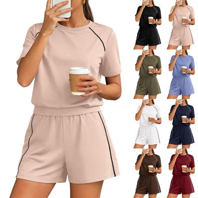 Set casual din două piese pentru femei, la modă, cu croială lejeră, cu mânecă scurtă + pantaloni scurți
