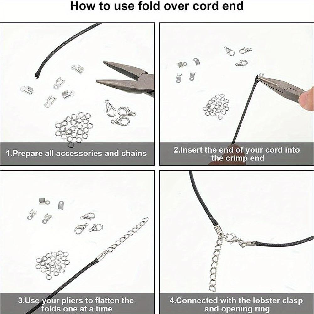 300/500/1000pcs Folding Rope Head, Rope Crimping End, Folding End Cover, Leather Ribbon End Buckle, Tip Jewelry Connector DIY for Jewelry Making