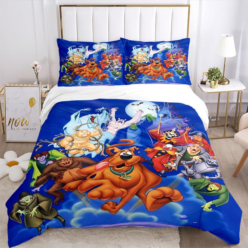3pcs Halloween Adventure Scooby Doo Quilt Cover Set (1 Quilt Cover + 2 Pillowcases Without Pillow Core), High-Definition Printing for Home and Do