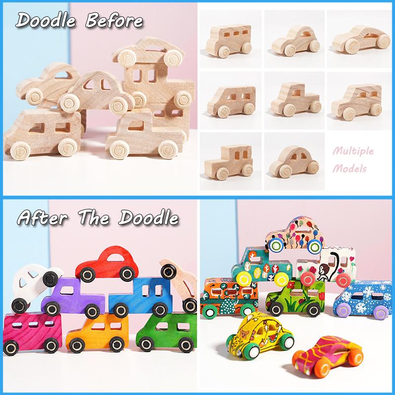 Montessori Wooden DIY Car Toys for Children Unpainted Cars Model Painting Doodle Art Unfinished Crafts Preschool Educational Toy