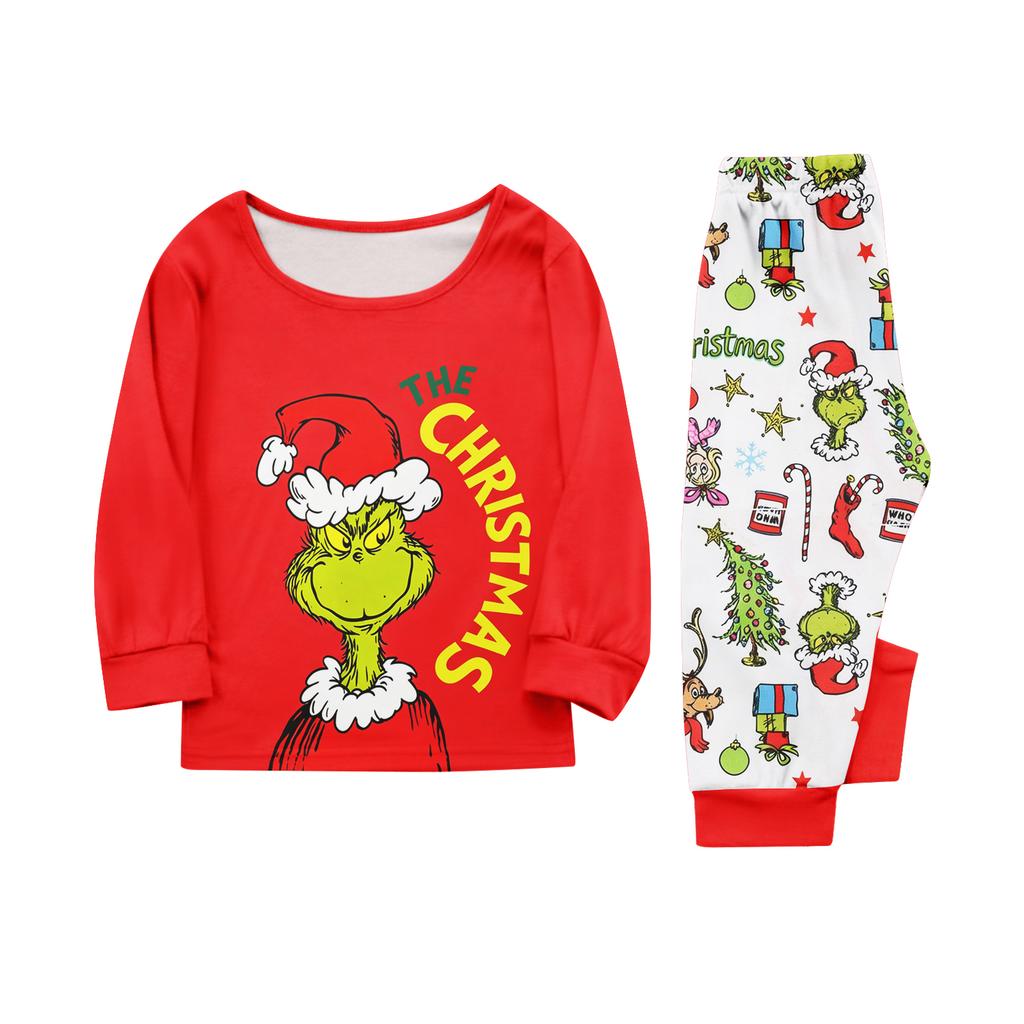 Matching Family Christmas Print Loungewear Set with Long Sleeve Neck Top and Pants for Parents and Kids